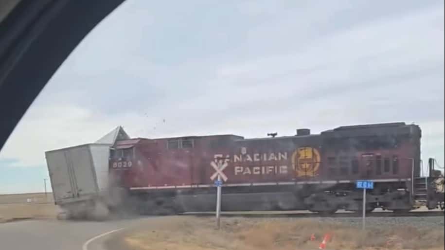 A CPKC Train Smashed Through a Semi-Trailer East of Taber Alberta