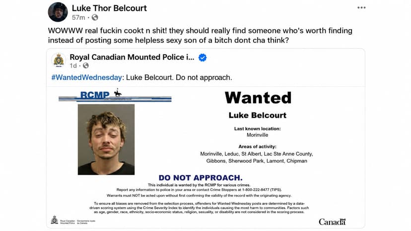 Alberta Man Wanted by RCMP Replies to His Own Wanted Wednesday Post on Facebook