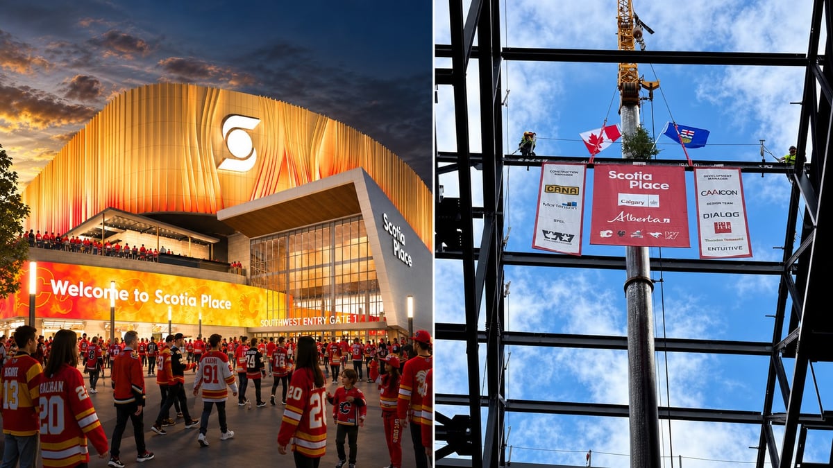 Calgary's $1.22B Scotia Place Takes Shape as Final Steel Beam Goes Into Main Arena