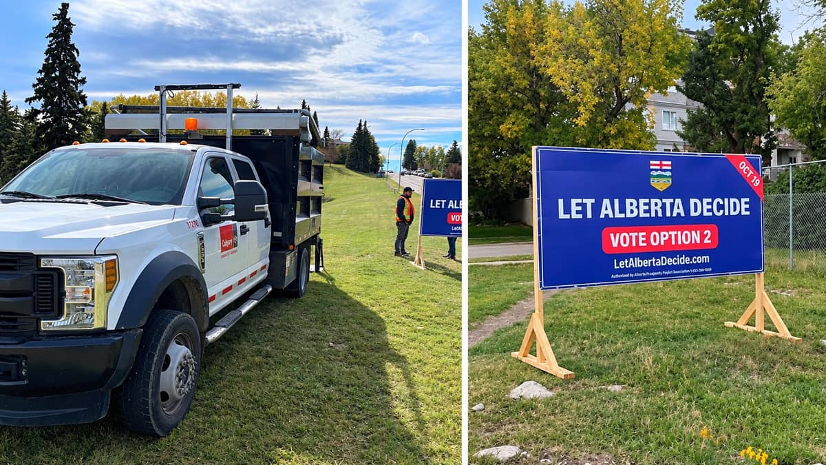 Calgary Says It Doesn't Regulate Referendum Signs. Video Shows a City Crew Taking Them Down.