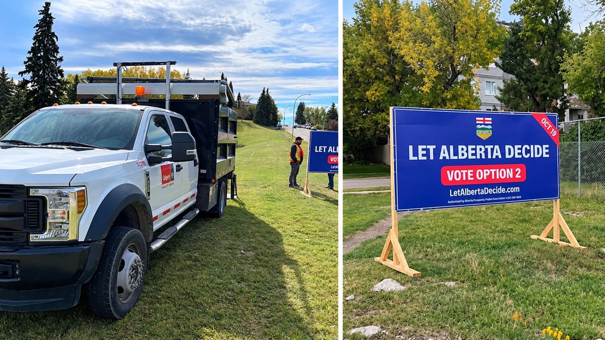 Calgary Says It Doesn't Regulate Referendum Signs. Video Shows a City Crew Taking Them Down.