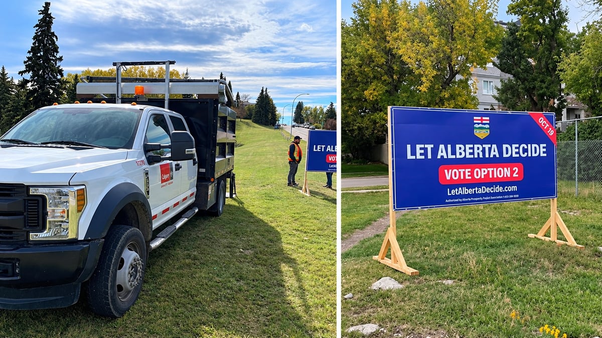 Calgary Says It Doesn't Regulate Referendum Signs. Video Shows a City Crew Taking Them Down.