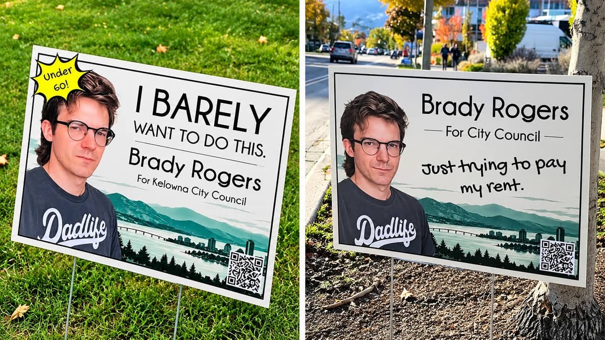 Kelowna, B.C. Man Brady Rogers Wins City Council Seat After Campaigning With “I Barely Want to Do This” Signs