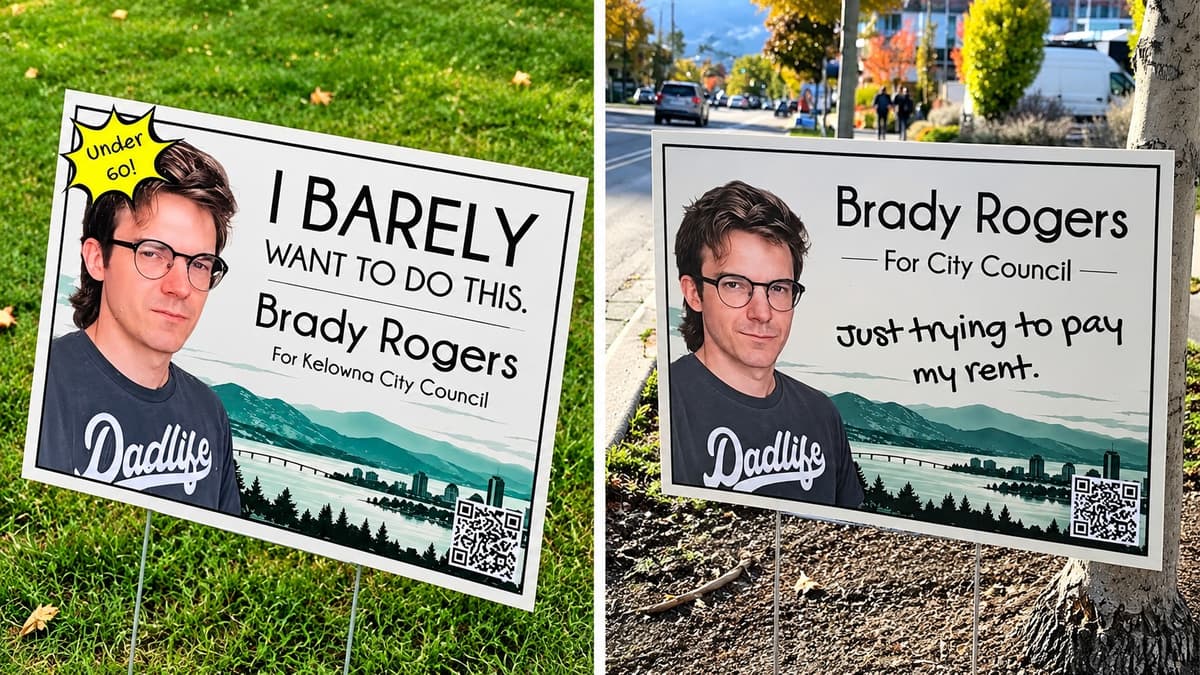 Kelowna, B.C. Man Brady Rogers Wins City Council Seat After Campaigning With “I Barely Want to Do This” Signs